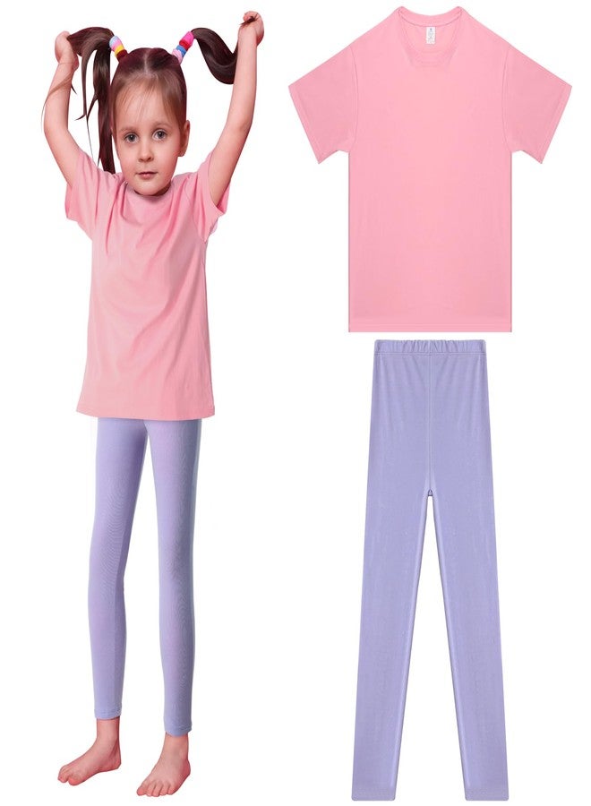 Cuffbow 2Pcs Halloween cartoon Costume Pink T-shirt and Purple leggings Set for Girls Boys for Halloween Costume Party(2t) - Image 1